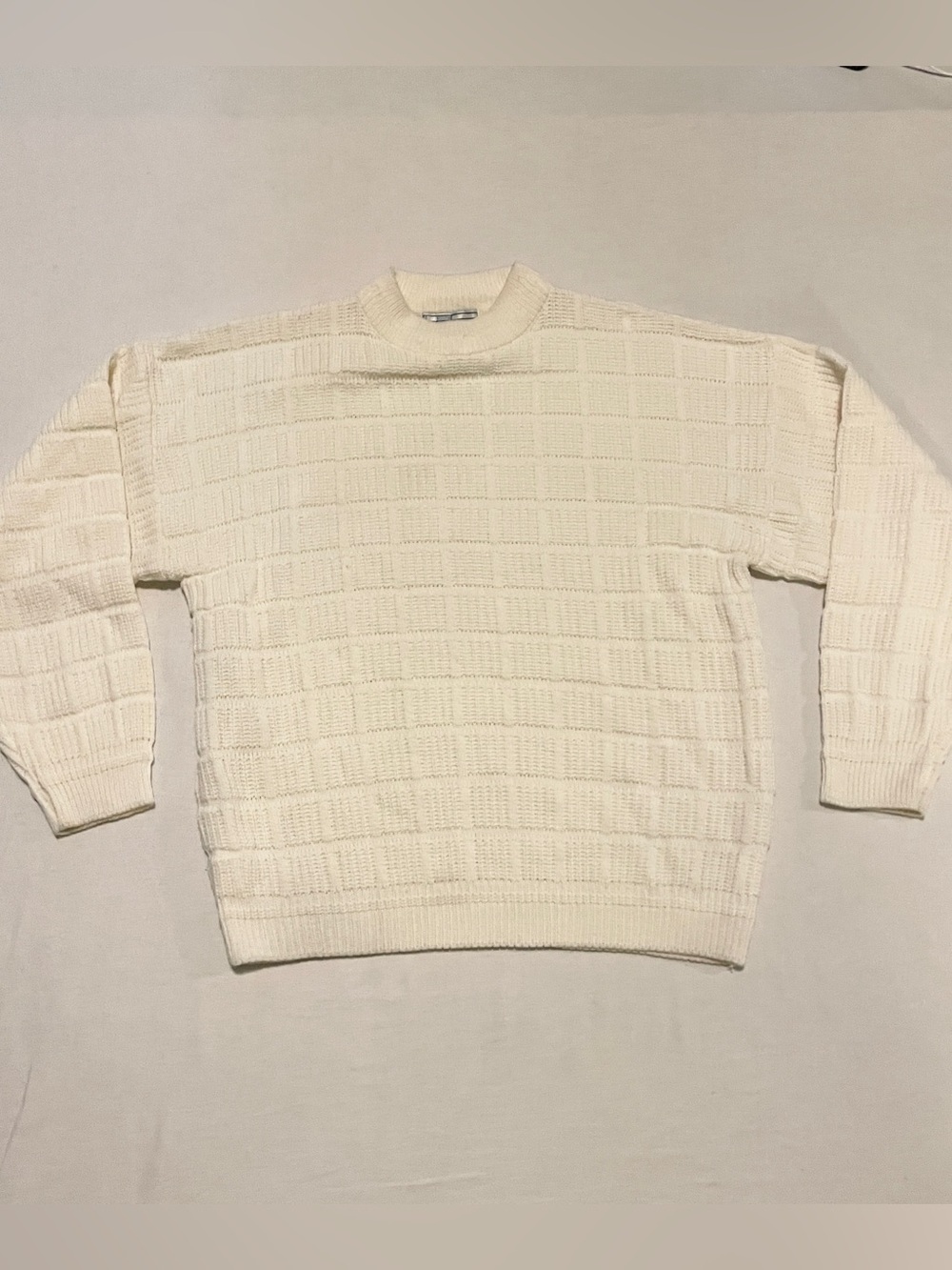 Vintage Functionals Cream Grid Textured Knit Sweater XL⁠
